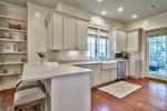 Stainless steel appliances and granite counters